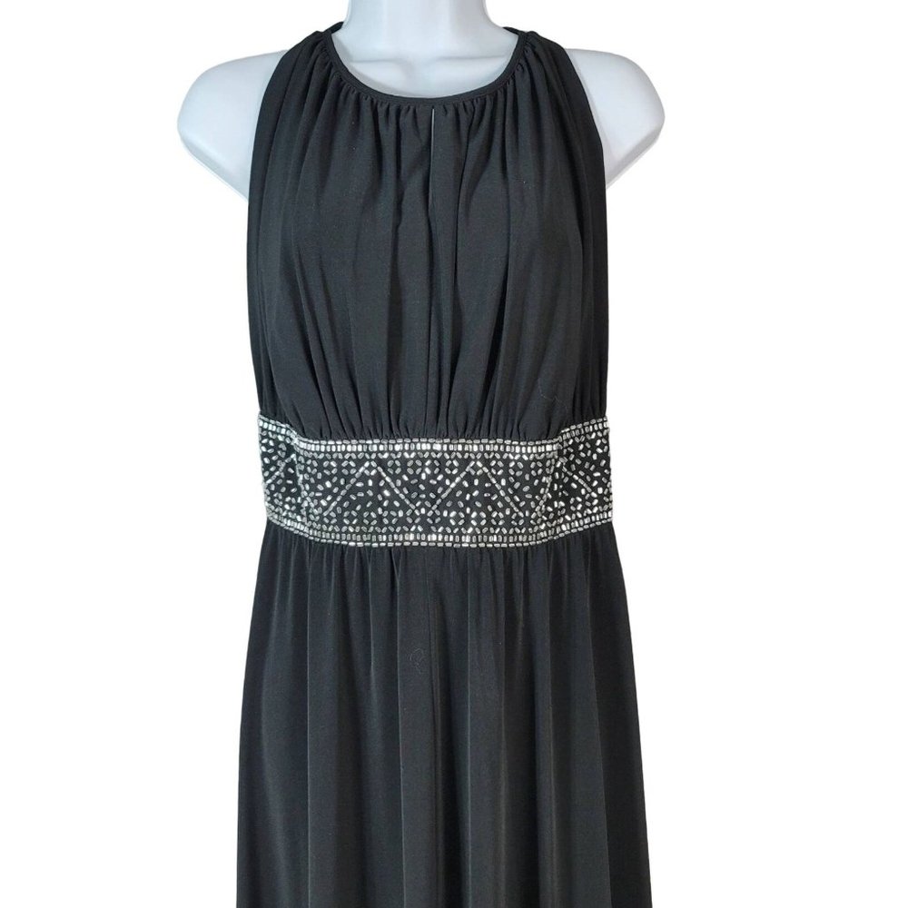 Jessica London evening gown maxi dress black 18W rhinestones sleeveless keyhole - Picture 3 of 8